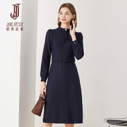 經(jīng)典故事（JANE STORY）法式紅色毛呢連衣裙女春季2025新款高端含羊毛長袖內(nèi)搭打底裙子 M05 深藍(lán)色 S