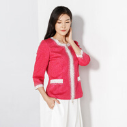 MeierMei玫而美針織外套女開(kāi)衫圓領(lǐng)七分袖薄款洋氣燙鉆女士春秋修身上衣 050 38