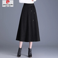 皮爾卡丹（pierre cardin）感半身裙女秋冬2025新款高腰a字一步裙中長款咖色毛呢大擺裙 黑色【裙長75/毛呢】 有口袋 M 90-105斤