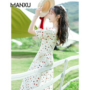 曼蓄2025夏季新款連衣裙氣質(zhì)女神范裙子夏天女裝高端碎花少女風(fēng)連衣裙 米白色 M （建議105-115斤）