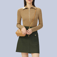 GIRODET安妮專柜針織衫女翻領(lǐng)豎條紋拉鏈短款修身女裝上衣新品300996 燕麥色 M /3碼建議110斤