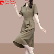 皮爾卡丹（pierre cardin）裙子2025新款春夏女裝中青年MM氣質(zhì)減齡顯瘦有口袋純色襯衫連衣裙 卡其色 3XL (120)