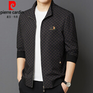 皮爾卡丹（pierre cardin）休閑夾克男春秋新款外套男潮流時(shí)尚印花短款立領(lǐng)高端薄款爸爸裝 黑咖色 L