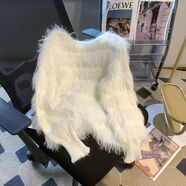 靜多嵐歐貨流蘇設計感馬海毛毛衣女2023秋冬新款寬松慵懶風(fēng)加厚針織上衣 白色[質(zhì)量 仿貂不掉毛] XL 建議120-135斤