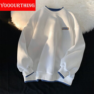 YOOOURTHING假兩件衛衣男港風(fēng)寬松簡(jiǎn)約圓領(lǐng)上衣秋季新款潮流潮牌百搭貼標外套 白色 XL【建議130-155斤】