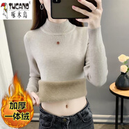 啄木鳥(niǎo)（TUCANO）羊毛衫女秋冬加絨毛衣女一體絨內搭大尺碼半高領(lǐng)羊毛針織打底 燕麥色【加厚一體絨】 L 建議(105-120斤)
