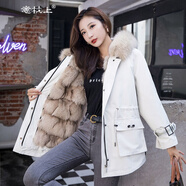 意枕上2025新款派克服女獺兔狐貍毛內膽可拆卸抗風(fēng)韓版加厚真毛皮草外套 米白色外套+淺卡其色內膽 M 毛毛袖 建議 90-110斤
