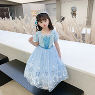 蓓然美冰雪奇緣公主裙女童連衣裙愛(ài)莎公主裙長(cháng)裙生日禮物聚會(huì )禮服演出服 公主裙+披紗 120碼