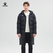 卡爾美（KELME）運(yùn)動(dòng)棉服男冬季長(zhǎng)款大衣加厚連帽保暖棉衣冬訓(xùn)外套 黑色【后背大LOGO】 9261MF1015 XL