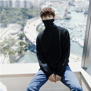 奈加圖 冬季慵懶風(fēng)白色高領(lǐng)毛衣男韓版加厚寬松打底衫ins潮流針織衫線(xiàn)衣 923黑色 L 【適合105-120斤】