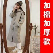 Radinka2024秋冬新款毛呢外套女中長(zhǎng)款韓版加厚棉赫本風(fēng)大衣呢子上衣XNE 淺灰色加棉 加厚 S
