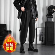 聲猴配馬丁靴褲子男高街ins寬松大碼哈倫潮流運(yùn)動(dòng)闊腿九分韓版工裝日 黑色加絨 XL(120-145斤)