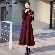 拉夏貝爾（La Chapelle）小香風(fēng)套裝秋冬毛呢氣質(zhì)名媛時(shí)尚兩件套敬酒服新娘回門(mén)服訂婚禮服 安哥拉紅 XL -115-125斤