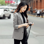 安依蓮格子小西裝外套女春季新款韓版修身顯瘦休閑網(wǎng)紅復古毛呢西服 淺咖色西裝 XL