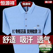 恒源祥品牌高檔男裝 短袖T恤男純棉薄款帶領(lǐng)真口袋寬松中老年爸爸純色夏裝上衣百搭 603藍(lán)色 190/100A