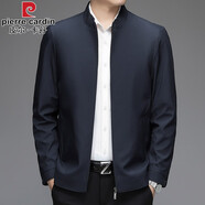 皮爾卡丹（pierre cardin）品牌行政夾克男士翻領外套春秋新款商務休閑干部茄克衫中年裝上衣 立領藏青色 M (170) 【建議100-120斤】