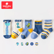 Kissbaby Miracle兒童襪子 25年紅色喜慶新年襪寶寶棉襪新生兒冬季加厚中筒襪 萌寵恐龍 5雙 M碼【推薦3-5歲寶寶使用】