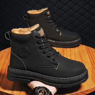 特豪川（TEHAOCHUAN）馬丁靴男2025新款冬季棉鞋保暖大黃靴男加絨加厚高幫雪地戶(hù)外棉靴 M1-1加絨黑色 42