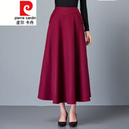 皮爾卡丹毛呢半身裙女2021加厚冬季長(zhǎng)裙高腰呢子中長(zhǎng)款傘裙秋冬大擺裙針織 Q019-酒紅色毛呢中長(zhǎng)傘裙 S
