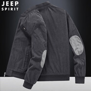 JEEP SPIRITJEEP吉普秋季燈芯絨夾克男士春秋時尚商務(wù)休閑寬松大碼男裝飛行員 深灰 L建議125斤左右