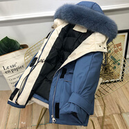 韻動犸冬季新款派克羽絨服女短款寬松加厚時尚收腰顯瘦冬裝派克服外套女 藍色 配藍毛領(lǐng) XL（166以上）