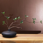 新中式仿真花創(chuàng)意花瓶綠植插花日式茶室茶幾禪意擺件桌面假花裝飾 黑花瓶+發(fā)泡枝綠葉套裝