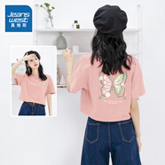 真維斯女裝短袖t恤夏季新款高級(jí)感體恤衫純棉高檔多巴胺小個(gè)子顯瘦衣JR 蝴蝶-粉835A XL