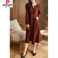 皮爾卡丹（pierre cardin）美麗氣質(zhì)媚橘紅色設(shè)計(jì)感長袖連衣裙優(yōu)雅通勤媽媽中長款連衣裙 橘紅色 2XL 123-133斤