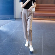 黛姿茹（daiziru）九分休閑西裝褲子女秋季2025新款女裝高腰通勤小個(gè)子直筒工裝褲 卡其色/九分 L (28) 【推薦105-115斤】