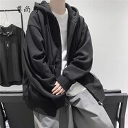 虞笙連帽衛(wèi)衣套裝男春秋季寬松純色韓版潮流外套男三件套學(xué) 黑色加絨衛(wèi)衣 XL