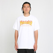 THRASHER【THRASHER官方】FLAME TEE火焰字母印花滑板短袖T恤 王一博同款 白色黃火焰 S
