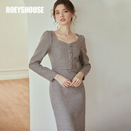 ROEYSHOUSE羅衣知性千鳥格毛呢連衣裙女秋冬新款氣質(zhì)修身裙子05500 千鳥格 XL