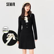 森馬森馬連衣裙女長(cháng)袖韓版冬季新款甜美蝴蝶結修身撞色針織裙優(yōu)雅 黑色9000 155/80A/S