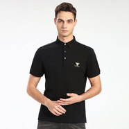 Hellen&woody奢侈男士夏季新品保羅衫時尚修身款純色金屬金標圖案休閑POLO 黑色 58