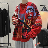 魯賓克毛衣男冬季加絨加厚針織衫寬松套頭毛線(xiàn)衣學(xué)生情侶裝新年圣誕毛衣 YM19紅色 2XL