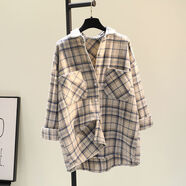 格子襯衫外套女春秋季新款韓版寬松百搭潮流毛呢襯衣開(kāi)衫女潮 杏色 L 【115-125】