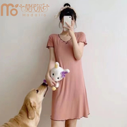 莫代爾 帶胸墊睡裙女夏季莫代爾棉2022新款連衣裙寬松大碼胖MM200斤 豆沙(帶胸墊bra) 9101無(wú)口袋款 XL 【105-120斤】