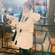 韻動犸冬季新款派克羽絨服女短款寬松加厚時尚收腰顯瘦冬裝派克服外套女 黑色 配白毛領(lǐng) XS（80斤以下）