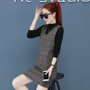 御仕達優(yōu)質(zhì)毛呢毛呢連衣裙女新款背心裙馬甲打底裙中長(cháng)款秋冬 淺黃色. 【1889】(有口袋) XL 建115-125斤胸圍98