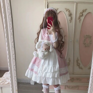 道花途日系軟妹蘿莉Lolita小個(gè)子連衣裙洛麗塔裙子女學(xué)生韓版仙女裙 粉色短,袖 L (大碼)