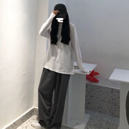 夢史怡褲子ins女原宿風(fēng)闊腿褲高腰墜感寬松顯瘦直筒褲秋冬休閑拖地長褲 灰色長褲 【款】 常規(guī) M 100-110斤