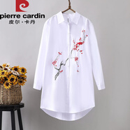 皮爾卡丹2025春夏棉中長款文藝刺繡繡花白襯衫女長袖寬松打底防l曬襯衣 6502傲梅寒雪 L 推薦【105-120斤