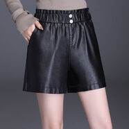 蘭威費雷皮短褲女秋冬新款高腰皮裙褲黑色外穿假兩件皮褲裙 黑色6018 2XL 125-135斤