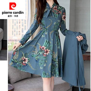 皮爾卡丹（pierre cardin）時(shí)尚韓版2023秋冬套裝新款中長款長袖連衣裙風(fēng)衣外套女套裝針織 6638#藍(lán)色連衣裙 L