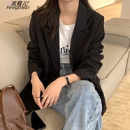 鳳蝶兒西裝外套女春裝新款女裝韓版氣質(zhì)英倫風(fēng)西裝外套女春秋小西服上衣 黑色  S