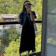 簡(jiǎn)綴復古牛仔短外套套裝甜美風(fēng)裙子兩件套女裝夏季新款褶皺吊帶連衣裙 牛仔外套黑色吊帶裙 S建議80-95斤
