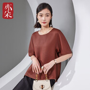 亦朵中式紅云紗重磅真絲香云紗女短袖t恤上衣品牌小衫夏女裝 朱砂 M