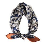 GLO-STORY真絲絲巾女  小方巾53cm領(lǐng)巾優(yōu)雅氣質(zhì)款花桑蠶絲禮盒裝 藏青色