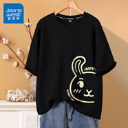 真維斯（JEANSWEST）短袖t恤女裝上衣服夏季新款純棉多巴胺風(fēng)半袖女生休閑寬松打底衫 黑色 P今天開(kāi)心嗎_前左下 M