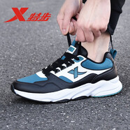特步（XTEP）防水鞋男款 I 新款運動(dòng)鞋皮面跑步鞋輕便回彈減震跑鞋休閑鞋 黑綠白-復古跑鞋 39